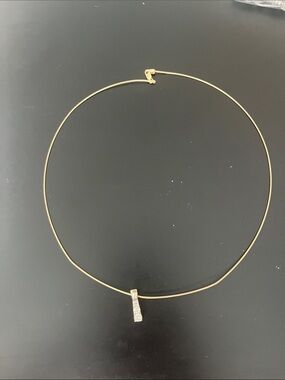 Delicate Gold Wire Necklace with Sparkling Pavé Bar Pendant